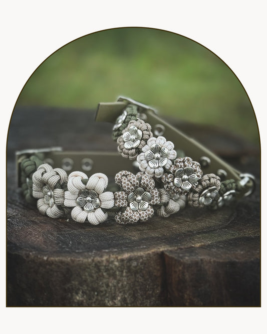 Blomhalsband - Olive/Tan