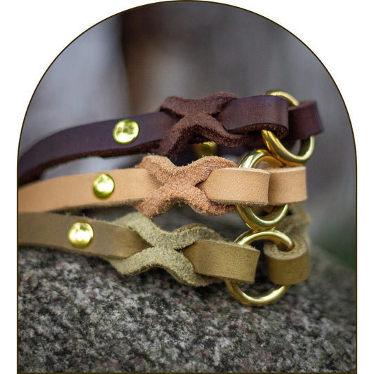 30cm Oliv Läderhalsband halvstryp