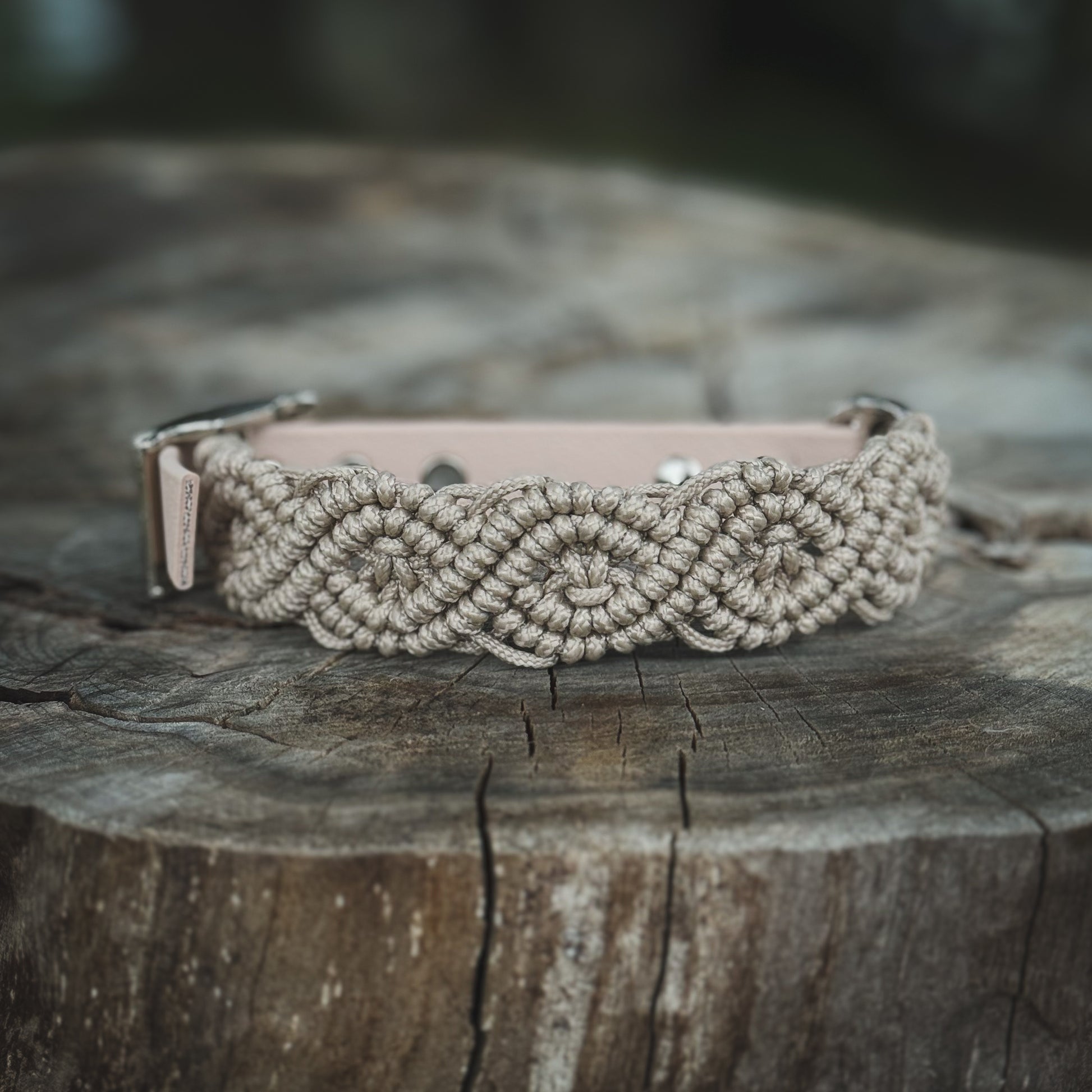 Lyxigt beige paracord-hundhalsband med mjuk BioThane-rem för bekväm passform